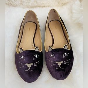 Charlotte Olympia Velvet Kitty Ballet Flats Size 6.5B